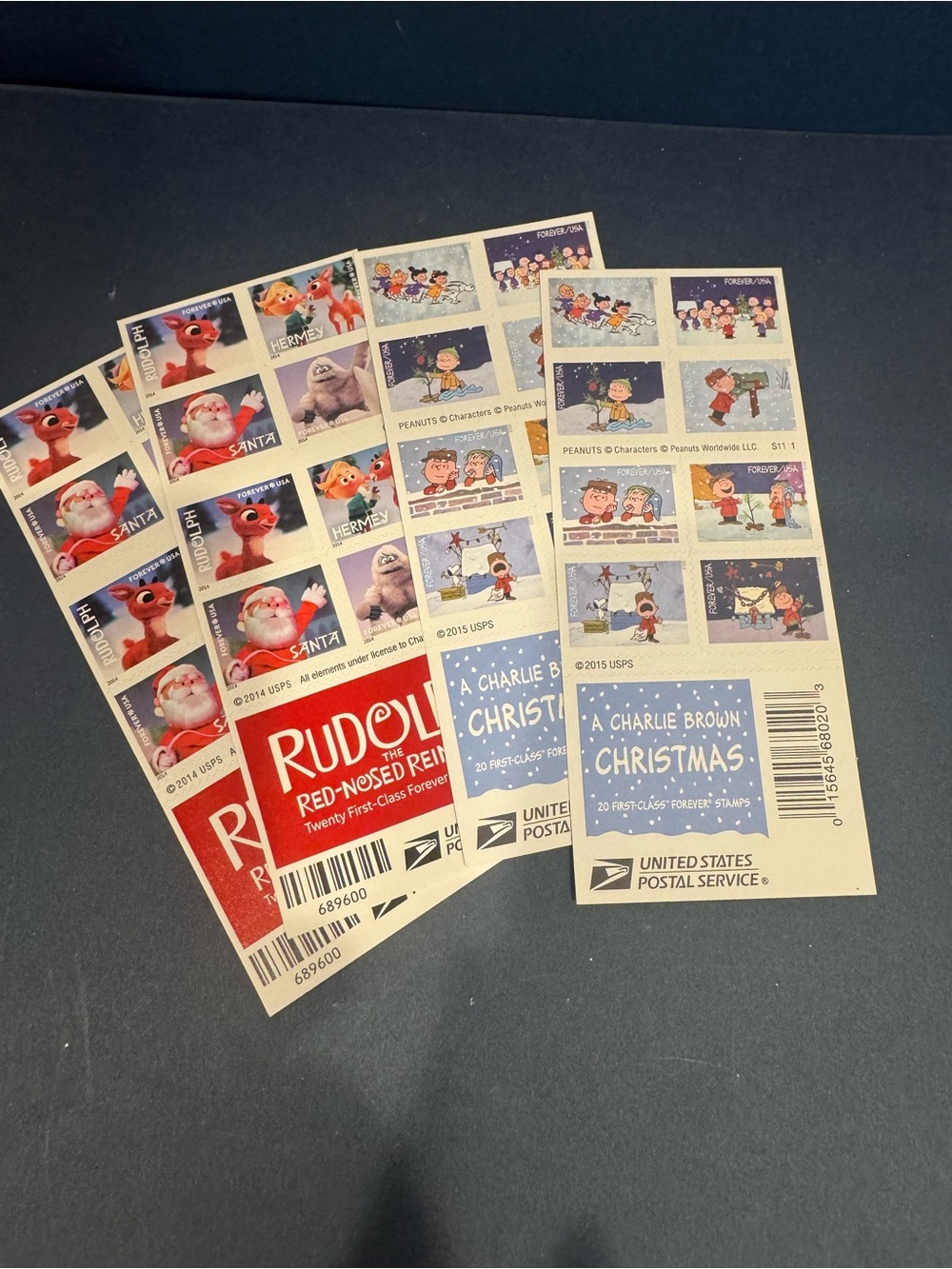 USPS Holiday Forever Stamp Sheets - Charlie Brown and Rudolph